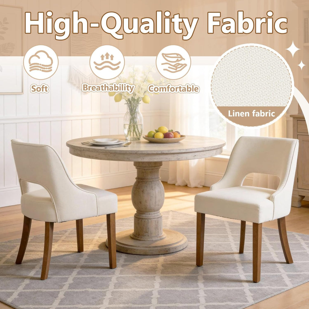 ClinQ Wooden Dining Chairs Set of 2, Modern Fabric Upholstered Kitchen Chairs Dining Chair, Mid Century Modern Chair for Kitchen Dining Room, Farmhouse Kitchen Chairs, Beige-Walnut Legs