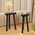 LitaEther Wooden Bobbin Side Table - Plant Stand - Half Round Table - Wooden Accent Stool- Minimalist Decorative Table for Bedroom, Hallway, Living Room (2, Black)