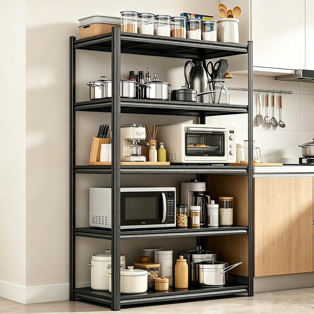 PRESTELION 5-Tier Adjustable Bakers Rack, 2000 lbs Capacity All-Steel Standing Kitchen Shelf, 39.4" L x 15.7" W x 72" H - Microwave Stand with Storage for Kitchen, Living Room, Dining Room