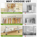 Raybee 76''W Clothes Rack, Heavy Duty Clothing Rack Load 450 LBS, Lockable Wheels & Adjustable Height, Garment Rack for Bedroom, Laundry Room, Closet