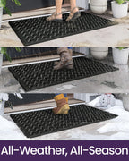DEXI Front Door Mat Outside Entrance Rubber 24x36, Welcome Floor Doormat Heavy Duty Non Slip, Dirt Trapper Waterproof Exterior Entry Mats All Weather for Patio Entryway Drainage, Black