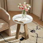 Tribesigns Round Side Table, Modern End Table for Living Room, Small Accent Table for Bedroom, Easy Assembly, White and Brown