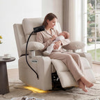 Rocking Chair Nursery with Adjustable Armrests,Power Recliner Chair, Beige | Glider Rocker with Adjustable Headrest And Electric Lumbar Support, Nursing Chair for Breastfeeding, with USB, Cup Holder