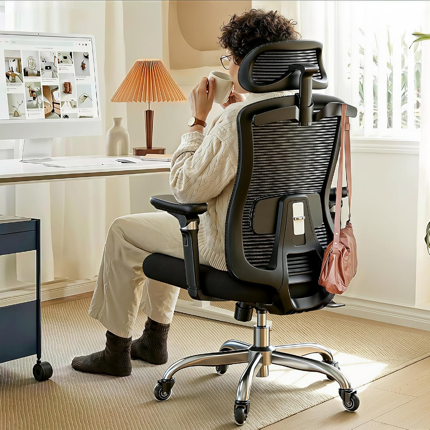 HUANUO Ergonomic Office Chair with 6D Armrest, Seat Depth Adjustment, Lumbar Support, Quiet Rubber Caster, High Back Mesh Gaming Chair with 3D Headrest, Big and Tall Desk Chair for Home Office, Black