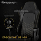 noblechairs Hero Gaming Chair/Office Chair with Lumbar Support, PU Faux Leather, Black/Gold