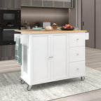 COMHOMA Mobile Kitchen Island with Solid Wood Top and Locking Wheels,Storage Cabinet and Drop Leaf Breakfast Bar,Spice Rack, Towel Rack & Drawer