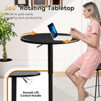 NOBPEINT Round Pub Table, Height Adjustable Bar Table, 360 Swivel Top, Cocktail Table with Black Metal Base for Bar, Bistro, Café, Full Black