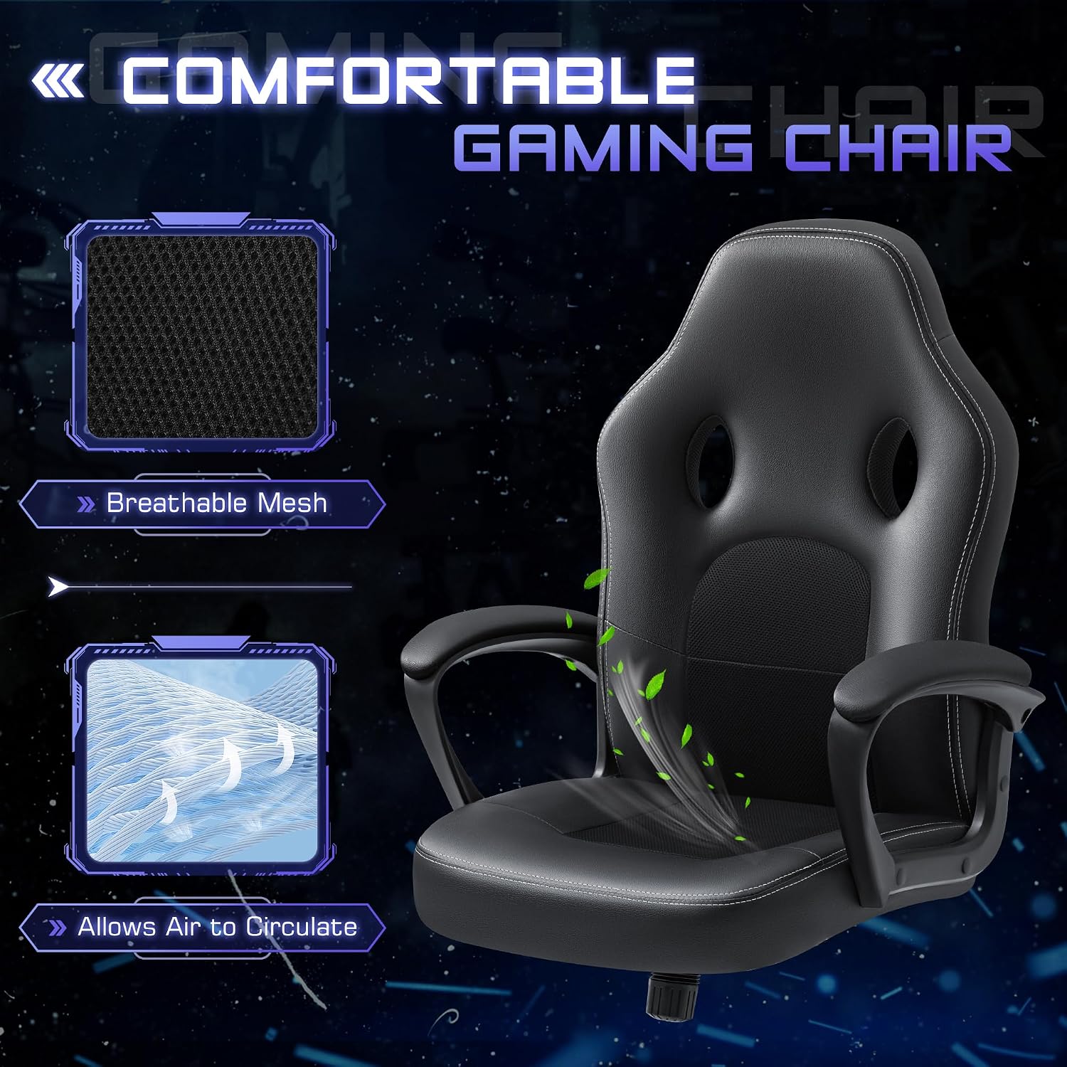 Office Gaming Chair High Back Leather Computer Chairs Ergonomic Height Adjustable Racing Game Desk Chair Executive Conference Task Chair (Black)