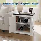 24'' Farmhouse End Table - Side Table with Charging Station | USB & Type-c Ports & Power Outlets |Farmhouse Nightstand with Sliding Barn Door for Bedroom, Living Room, Office