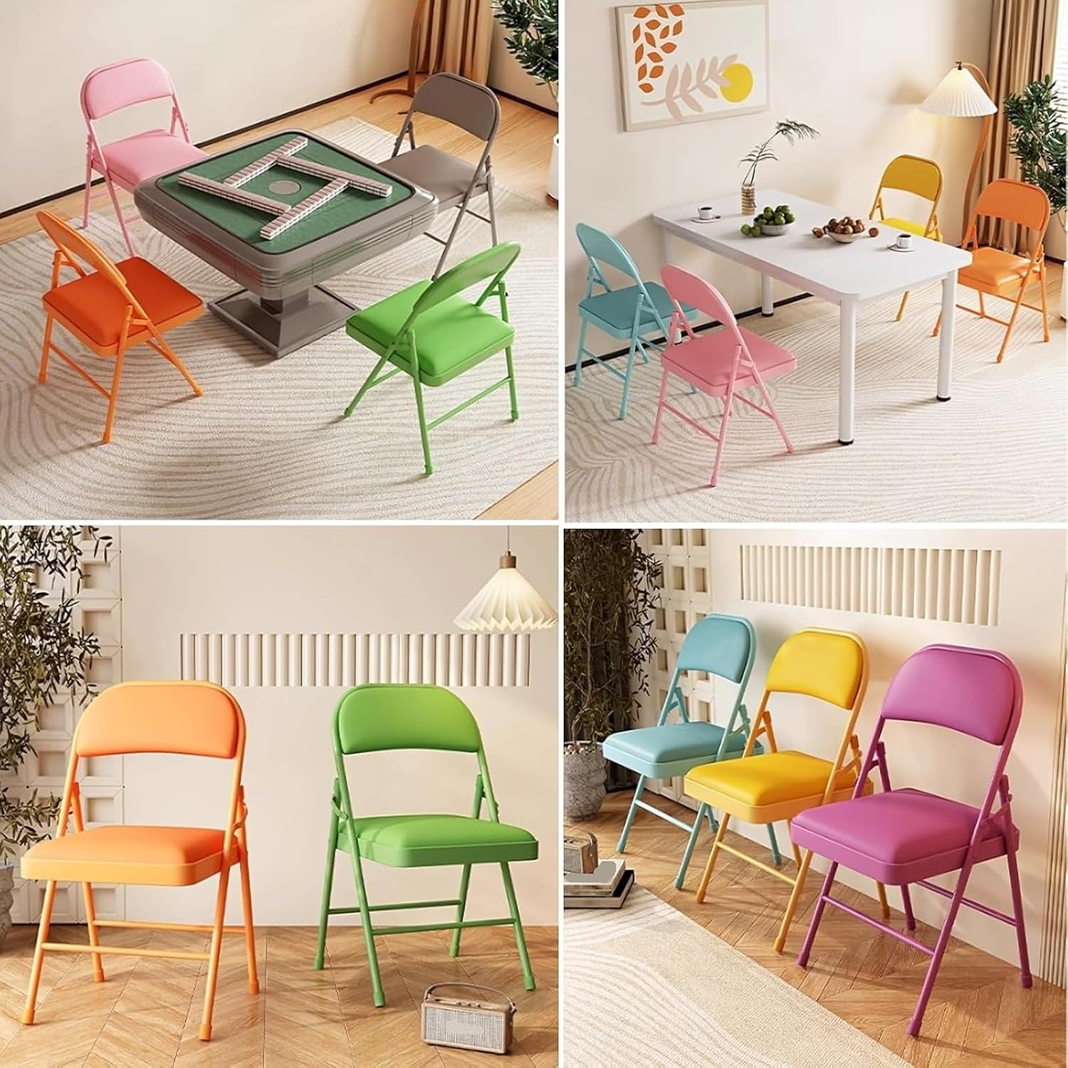 Folding Chairs with Comfortable Padded Seats, Portable and Stackable Commercial Seating, Metal Frame, Suitable for Offices, Restaurants, Bedrooms, and Parties Green with White Legs