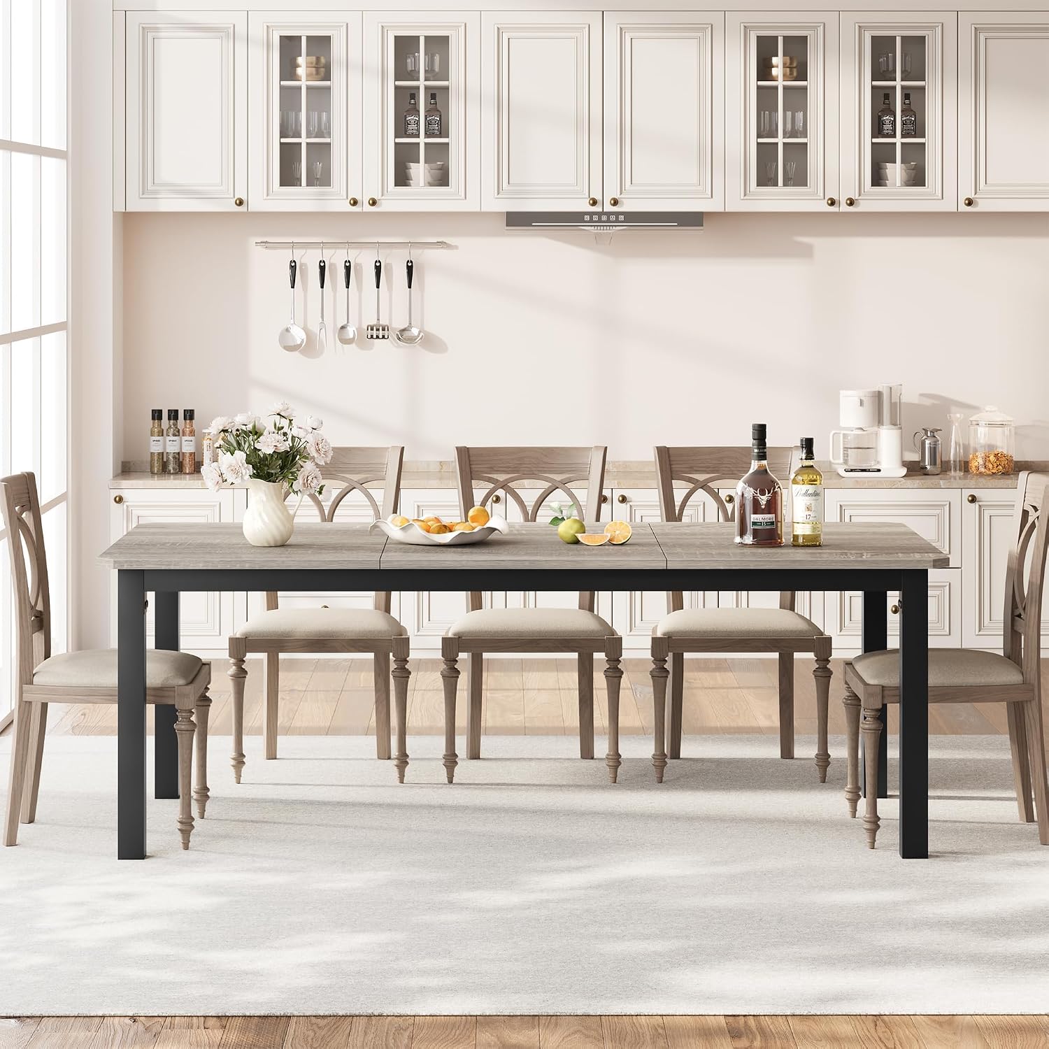 IDEALHOUSE 78.7" Long Rectangle Dining Table for 6-8 People, Industrial Wood Dinner Table (Only Table) (Light Grey)
