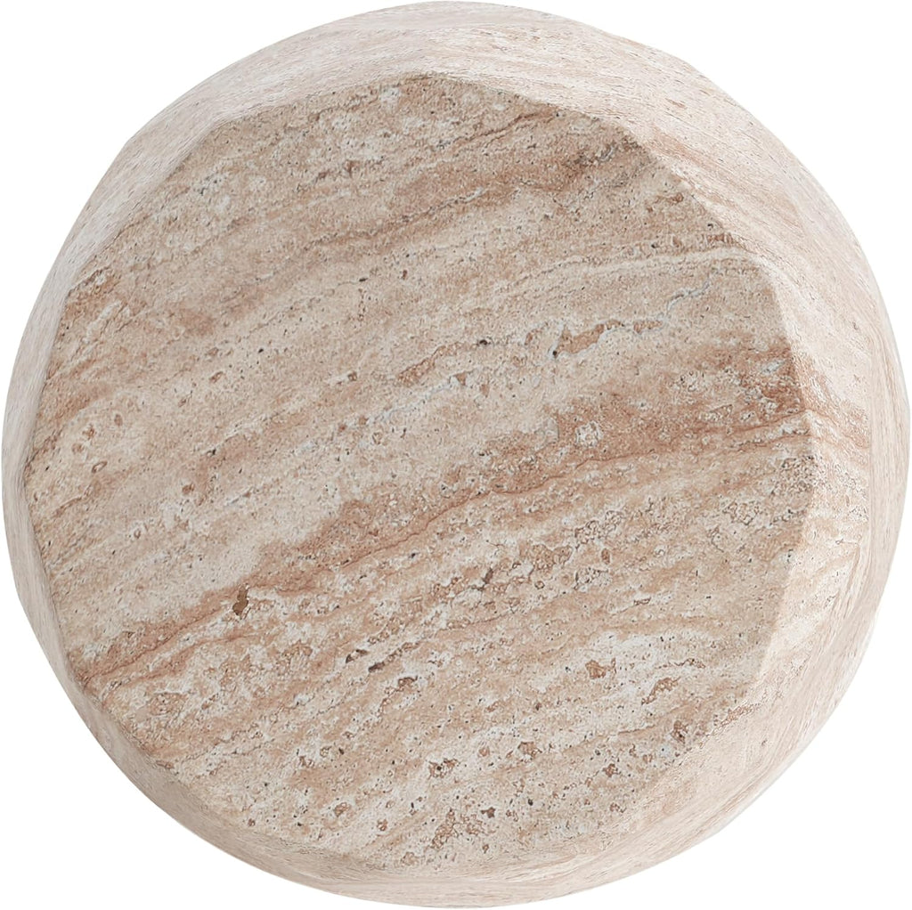 Lightweight Concrete Side Table with Travertine Finish - 15.25" Indoor Outdoor Accent Table Beige End Table for Patio Living Room Bedroom