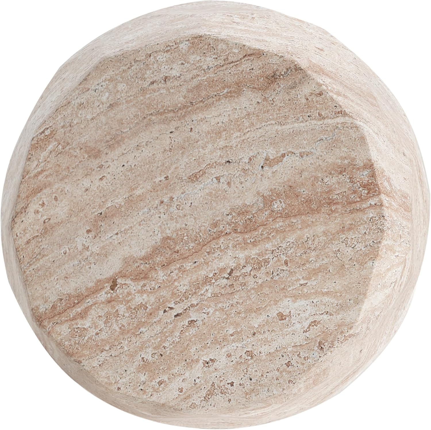 Lightweight Concrete Side Table with Travertine Finish - 15.25" Indoor Outdoor Accent Table Beige End Table for Patio Living Room Bedroom