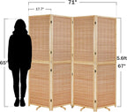 Olela 4 Panel Folding Room Divider, 5.6ft Tall Bamboo Room Divider Screen with Rotating Support Feet, 71" Wide Portable Wooden Screen, Easy 2-Step Assembly, Privacy Screens for Indoor Home Bedroom