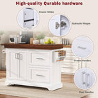 53" Large Kitchen Island with 3.5" Thick Desktop, Spice and Towel Racks, Rolling Kitchen Island with Storage on 5 Wheels, 2 Extra-Large Drawers, for Home, Kitchen, Dining Room, White