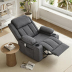 Rocker Recliner Chair with Heat and Massage,360°Swivel Nursery Recliner Chair for Adults,Modern PU Leather Recliner Single Sofa Seat with 2 Cup Holders and Side Pocket (Grey)