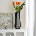 SHYFOY 24" Black Floor Vase, Black Crushed Diamond Tall Vases for Floor, Elegant Black Crystal Glass Vase for Pampas Grass Mirrored Decorative Flower Vase for Office Home Decor