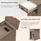 Merax Classic Vintage End Table Side Table with USB Ports & Outlets, One Multifunctional Drawer with Cup Holders, Storage Cabinet for Living Room & Bedroom, Antique Brown