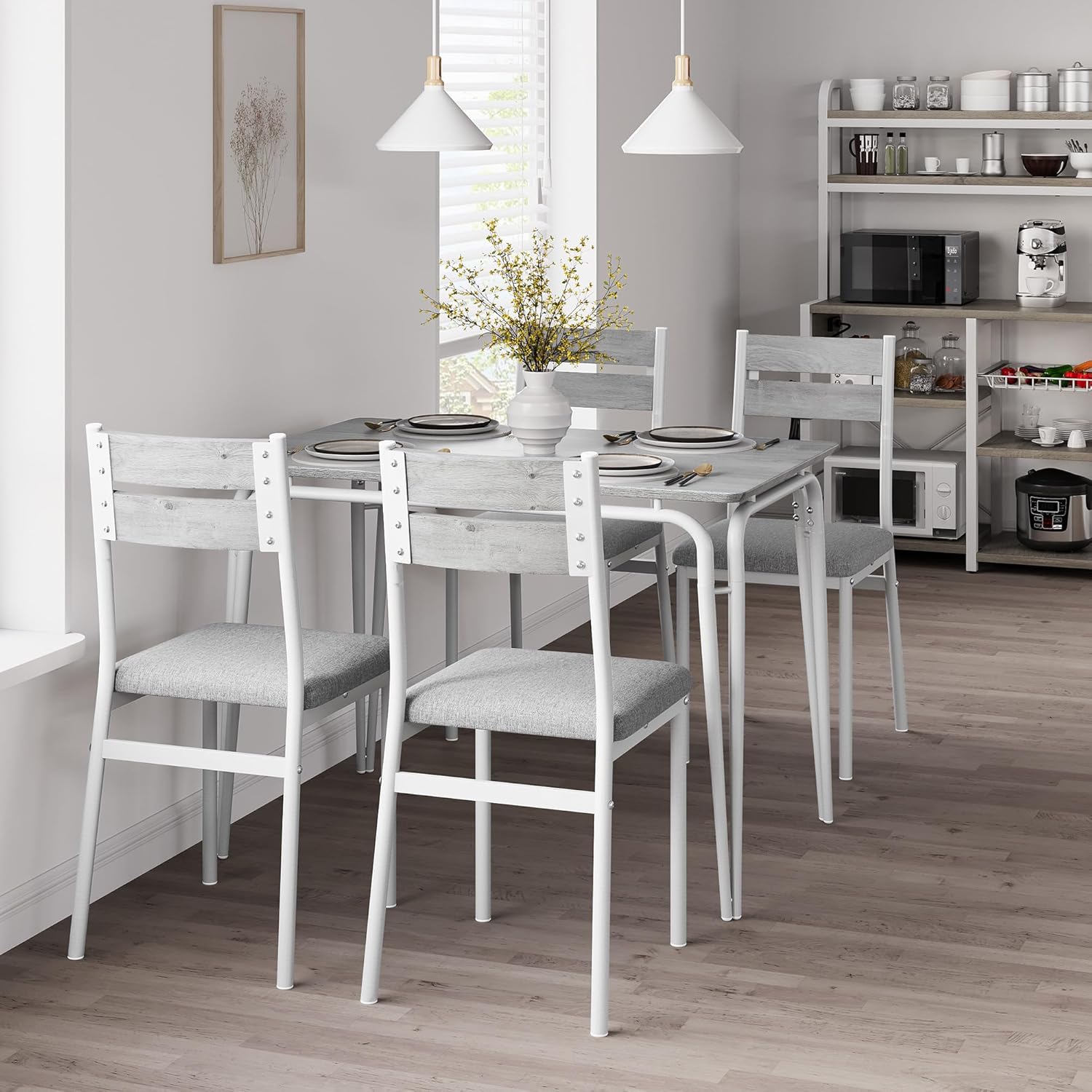 Dining Table for 4, Small Table and Chairs Set of 4, Square Dinette Set for 4, Dinner Table Set, 5 Piece Kitchen & Dining Room Sets for Small Space, Apartment (White, Dining Table with 4 Chairs)