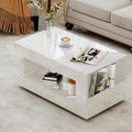 Coffee Table with Storage, 39" High Gloss Small Center Table with Transparent Legs and Sides Storage, Modern 2-Tier Coffee Tables for Living Room, Home Office, Apartment, White