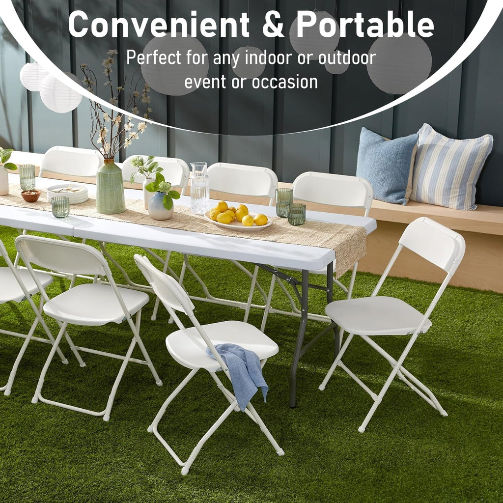 6FT Heavy Duty Folding Table, Portable Plastic Utility Table with Locking Legs & Handle, Indoor Outdoor Commercial Table for Watch Party, Tailgate, BBQ, Camping, Events, Backyard Dining White