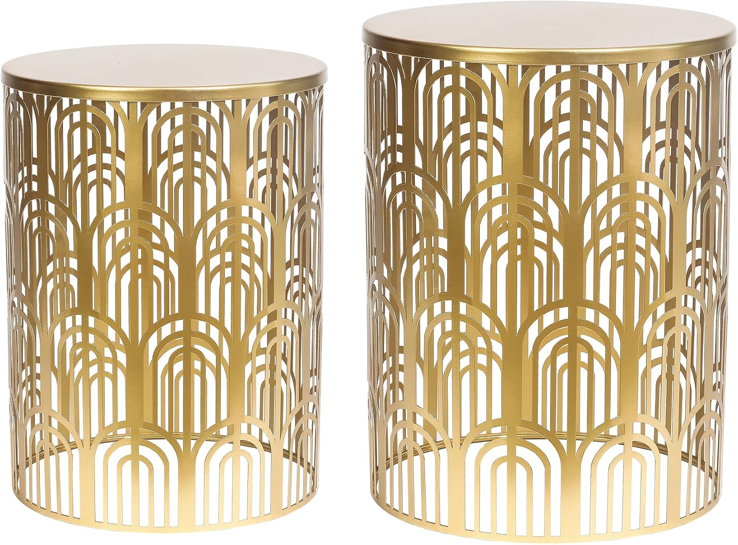 Joveco Gold Nesting Round Side End Tables Set of 2- Coffee Tea Table Mid Century Night Stands for Living Room Bedroom Outdoor, Gold Light Luxury Style