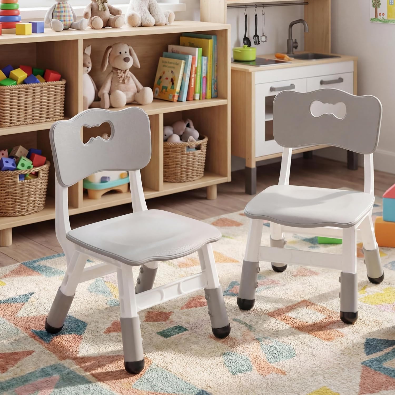 GAOMON Kids Chair Set of 2, 3 Level Height Adjustable Kid Chair, Plastic Toddler Chairs for Children Boys Girls Age 2-6, Suitable for Home Family Classroom Nursery Indoor Use, Grey