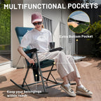 Timber Ridge 3-Level Adjustable Rocking Camping Chair, Ergonomic Padded High Back, Supports 300 LBS, Stable Anti-Tip Rocker, Hard Armrests for Easy Standing, Portable for Patio, Lawn & Tailgating