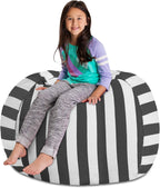 Posh Stuffable Kids Stuffed Animal Storage Bean Bag Chair Cover - Childrens Toy Organizer, X-Large 48" - Canvas Stripes Gray and White