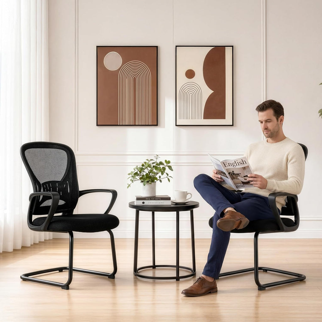 Office Desk Chair with Sled Base Set of 10,Mesh Conference Room Chairs No Wheels,Ergonomic Computer Chair with Lumbar Suppor,Office Guest Reception Waiting Room Chair,Black