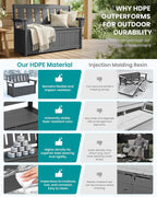 SERWALL HDPE Outdoor Storage Bench, All-Weather, UV-Resistant Deck Box with Waterproof Storage Bags, 57 Gallon Dual-Use Seat & Organizer Deck Boxes for Patio, Garden Tools & Pool (Gray)