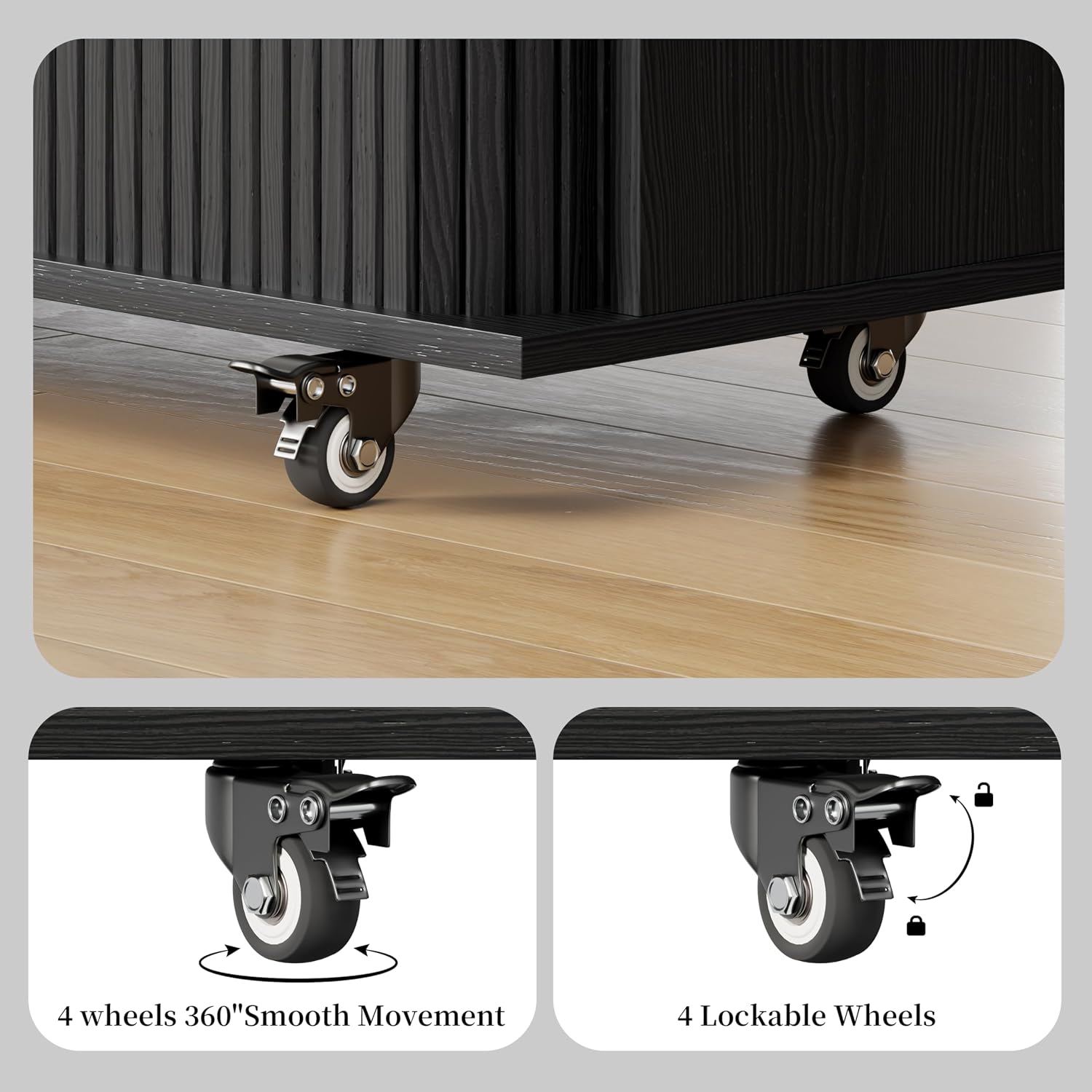 DHH Rolling Kitchen Island with Drop Leaf Countertop&Ample Storage - 39.4" Small Mobile Kitchen Cart On Wheels with Sliding Door,Drawers,Spice Rack & 2-Tier Storage(Black)