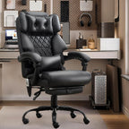 Massage Office Chair with Foot Rest,6 Points Vibration & Heat Executive Office Chairs,500LBS Big and Tall Office Chair for Heavy People,Ergonomic Reclining Desk Chair,Dual-Use Pillow,Home Office,Black