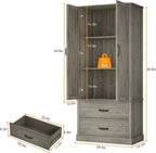 Takywep Freestanding Farmhouse Pantry Cabinet with Barn Doors, Adjustable Shelves & Large Drawers,Versatile Kitchen Storage Cupboard for Dining or Living Room,Pastoral Gray