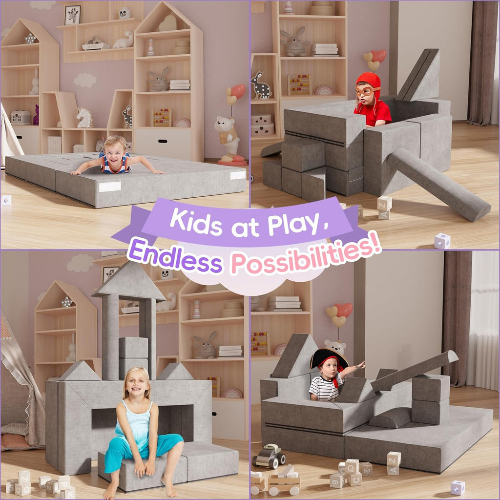 Betterhood Modular Kids Play Couch, Convertible Foam Couch for Toddlers, Child Sectional Kids Sofa for Playroom Bedroom, Grey