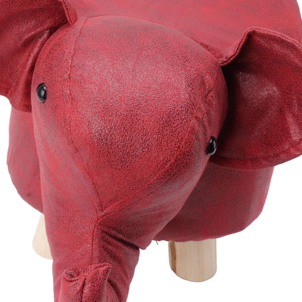 Animal Footstool, Cute Elephant Shaped Ottoman with Soft Padded Cushion and Non Slip Feet, Kids Footstool for Bedroom Living Room Entryway (Red)