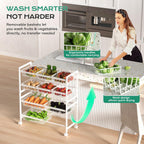 Cinati 4-Tier Snack Cart with Wheels, 29''W Toy Storage Organizer, Rolling Pantry Storage Cart with 10 Wire Baskets & Handle,Adjustable Metal Snack Rack, Kitchen Organizer for Fruit, Vegetables(White)