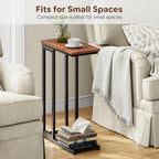 Ekisemio C-Shaped End Table, Slide Under Sofa Side Table with Metal Frame, Rustic Brown for Living Room
