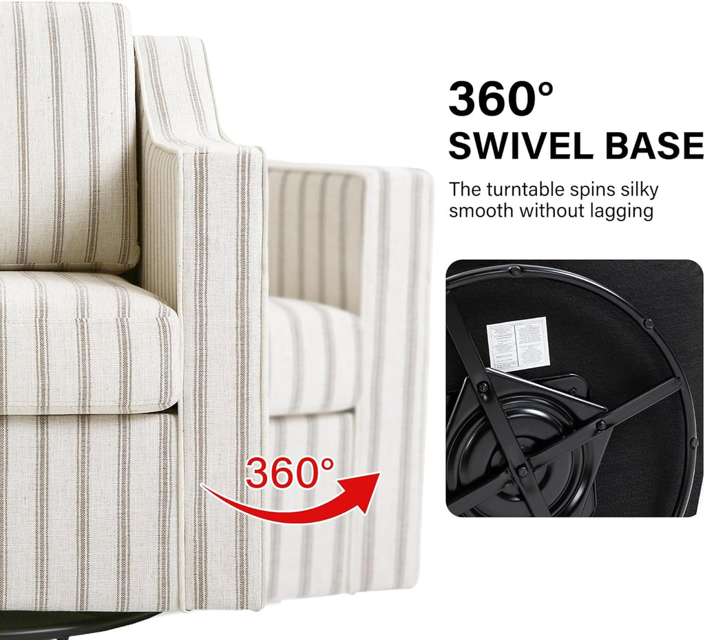 Swivel Accent Chair, Modern Round Barrel Arm Chair for Living Room, Bedroom, Comfy Club Reading Chairs for Adults (Pinstripe Light Brown, Set of 2)