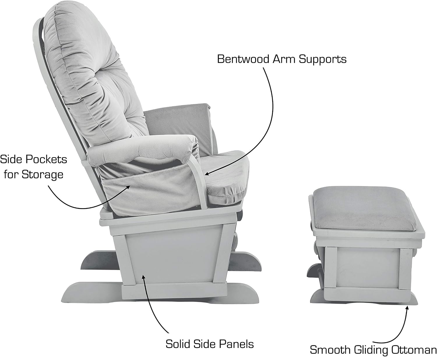 Suite Bebe Maya Glider and Ottoman in Gray Wood and Oyster Gray Fabric