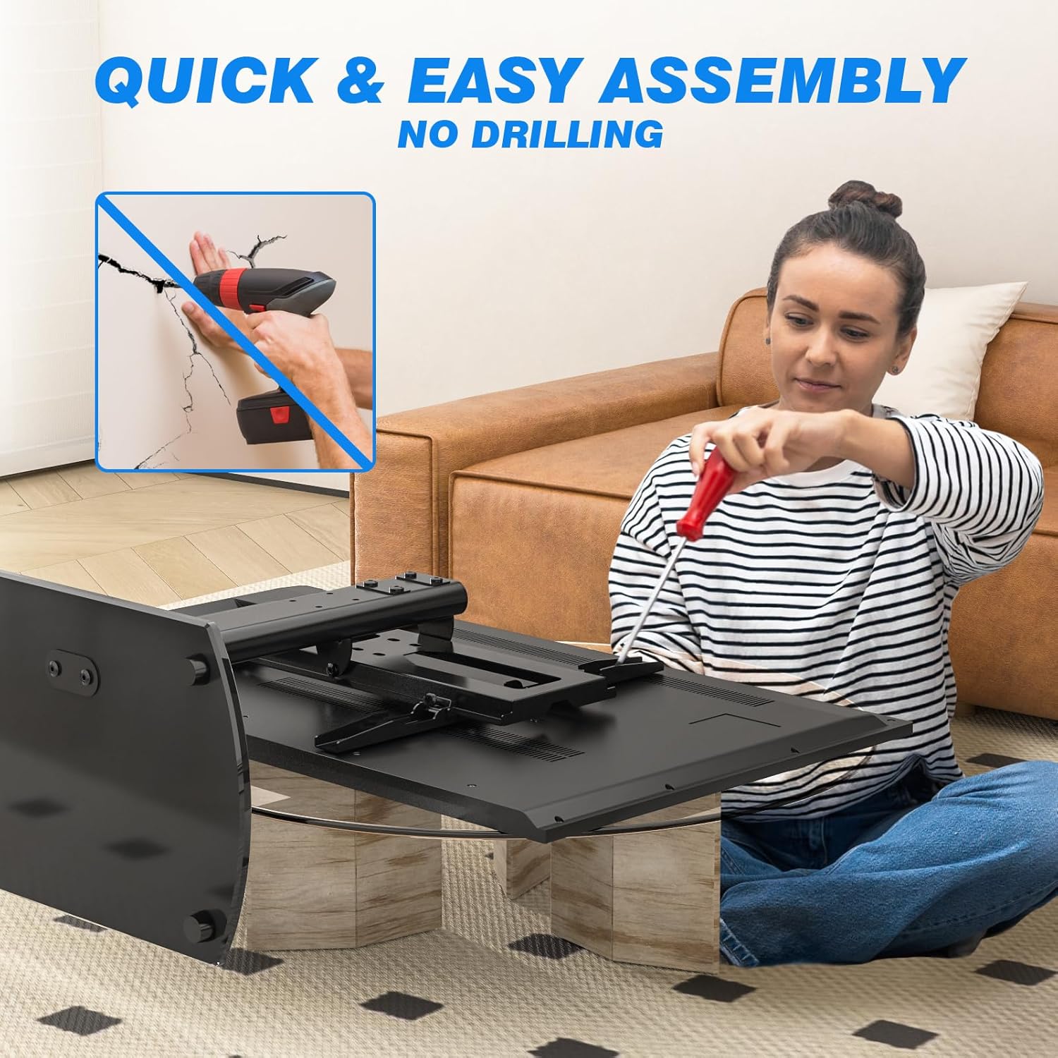 Rfiver Universal Swivel TV Stand for 27-50 55 60 Inch TVs, Height Adjustable Table Top TV Stand Mount Hold up to 88 lbs, Pedestal TV Stands with Tempered Glass Base, Replacement TV Mount Stand