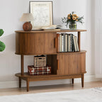 42.5'' Buffet Cabinet with 2 Open Storage, Oval Sideboard Cabinet with Sliding Doors Modern Accent Coffee Bar Wood Kitchen Storage Cabinets for Kitchen, Living Room, Hallway (Walnut)