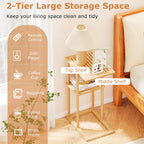 Giantex Bamboo Side Table Set of 2, 3-Tier Narrow End Table with Storage Shelves, Accent Sofa Couch Bedside Table, Boho Night Stand for Living Room Bedroom Small Spaces (16’’L x 11’’W x 25.5’’H)