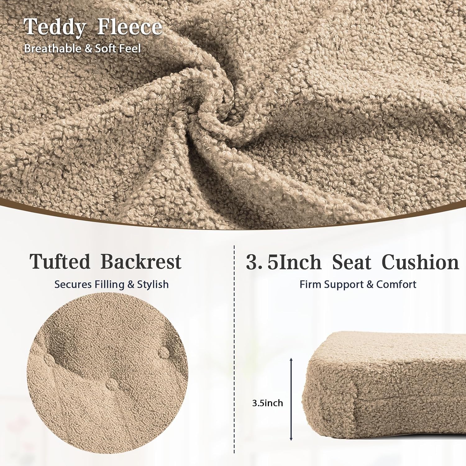 ANMINY 5pcs Glider Rocker Replacement Cushions Set with Ottoman Cover, 3.5Inch Thickened Fleece Glider Rocking Chair Cushions w/ 29.5Inch Tufted Backrest & Side Pockets for Indoor Nursery Light Coffee