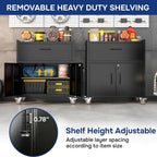 Metal Storage Cabinet with Wheels,Adjustable Shelves with Doors and Lock,Sturdy and Durable Heavy Duty Utility Storage Cabinet for Office/Kitchen/Garage/Pantry Organizer