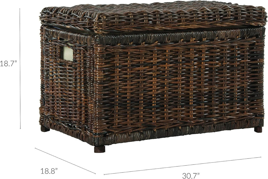 happimess HPM9002A Elijah 30" Wicker Storage Trunk, Collapsible for flat storage, Rattan-Sarang Buaya, Coastal for Office, Dorm Room-LivingRoom, Bedroom, Dining Room, Brown