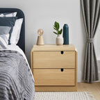 LuxenHome 21" H Modern Nightstand with 2 Drawers, Mid Century Modern Oak Night Stand with Curved Edge, Bedside Table with Storage, Wooden Accent End Table, Small Night Stand for Bedroom, Living Room