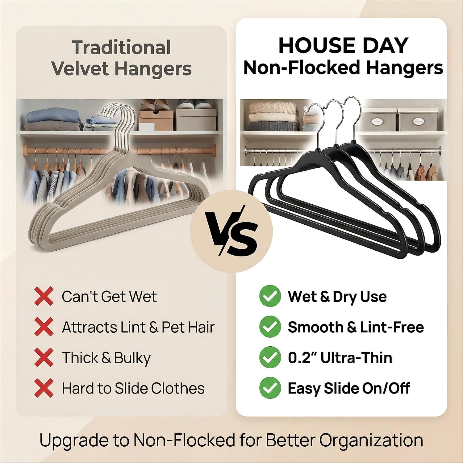 HOUSE DAY Quality Plastic Hangers 100 Pack - Heavy Duty Non-Velvet Hangers with Non Slip Notches & 360° Swivel Hook - Slim Space Saving Clothes Hangers Ideal for Coats Shirts Jackets Dresses (Black)