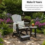 DutchCrafters Slat Fan Back Poly Balcony Adirondack Glider with Footrest Outdoor Patio Chair (Black & Blue)