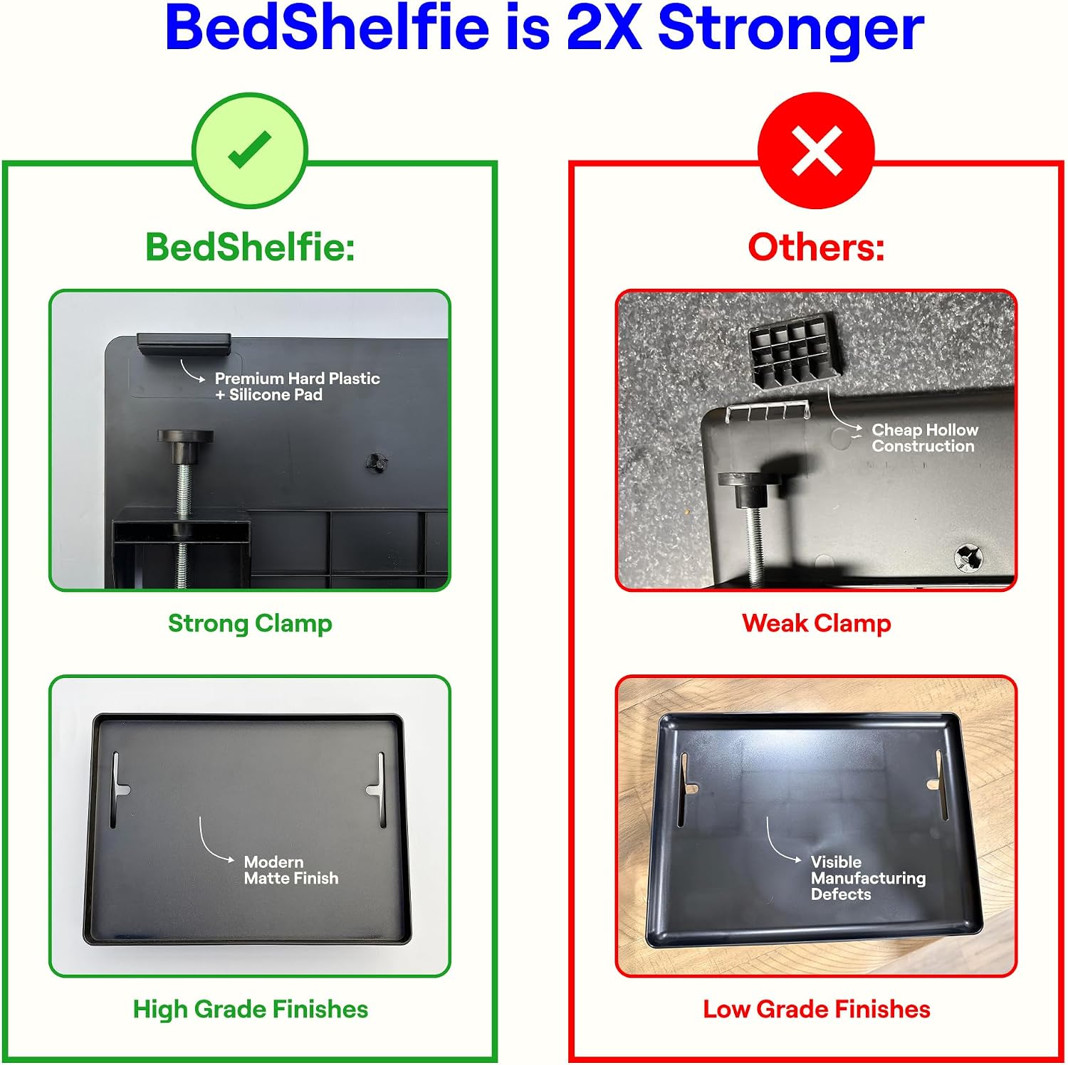 BedShelfie Bedside Shelf for Dorm Room - Cable Catch, Black | Bunk Bed & Top Bunk, College Dorm Room Essentials, Clip On Nightstand, Bed Side Table Tray, College Dorm Essentials